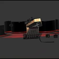 Two Stylish Electric Guitars With Red Flame Pattern And Black Body Design